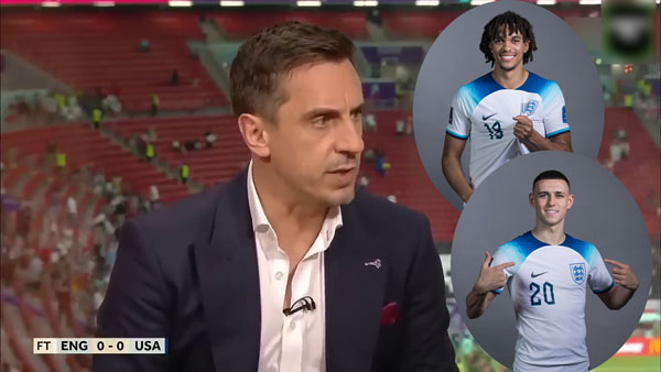 ◤FIFA World Cup tại Qatar◢ Gary Neville chỉ trích HLV tuyển Anh Gareth Southgate vì đã loại Trent Alexander-Arnold và Phil Foden khi đội thiếu sáng tạo trước Hoa Kỳ..