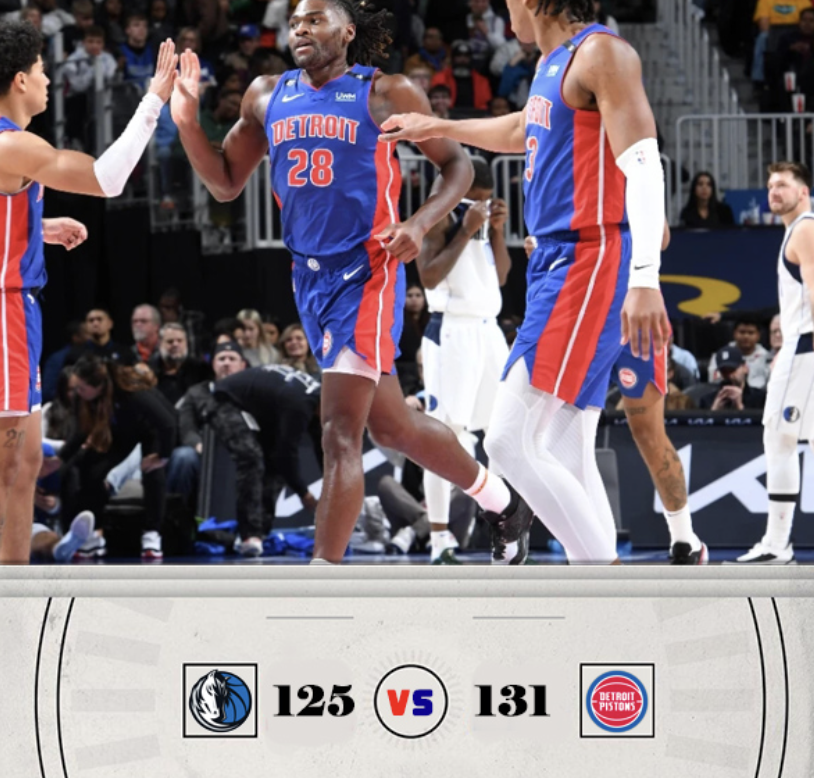 [NBA Regular Season] The Pistons beat the Lone Ranger 131-125!
