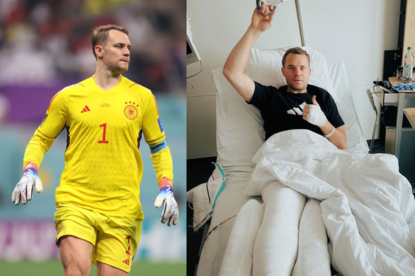 Bayern Munich and Germany international goalkeeper Manuel Neuer out for the rest of the season after breaking his leg while skiing on holiday..