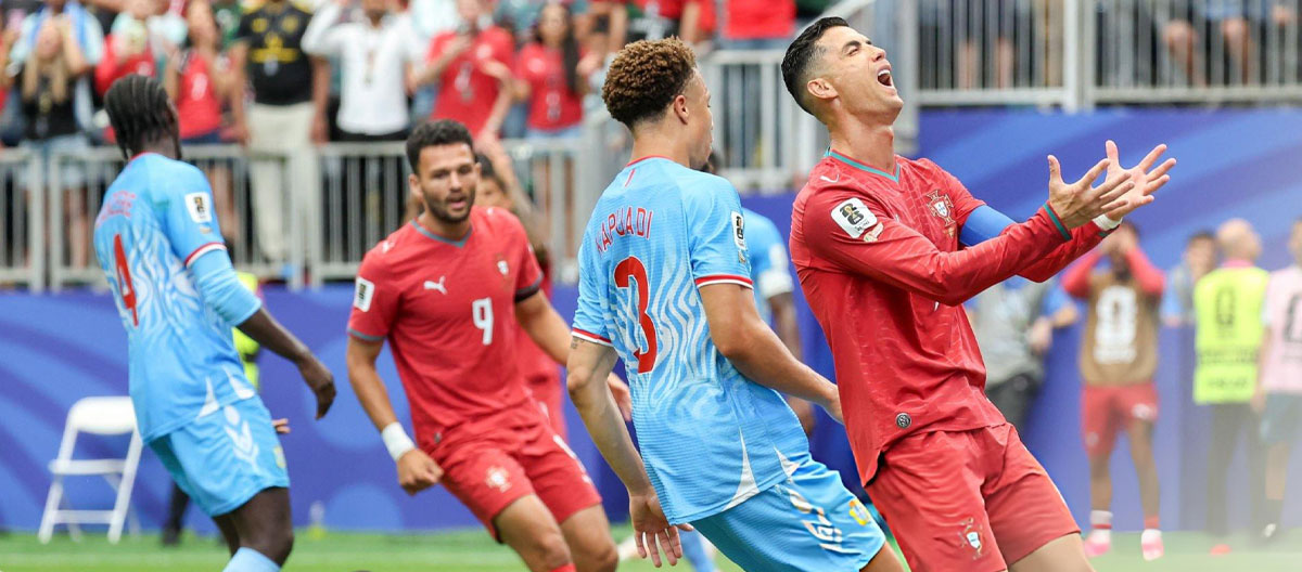 ◤Copa do Mundo da FIFA nos Estados Unidos, Canadá e México◢ Cristiano Ronaldo perde uma chance clara de gol e Portugal é surpreendentemente forçado a um empate em 1 a 1 contra a República Democrática do Congo.